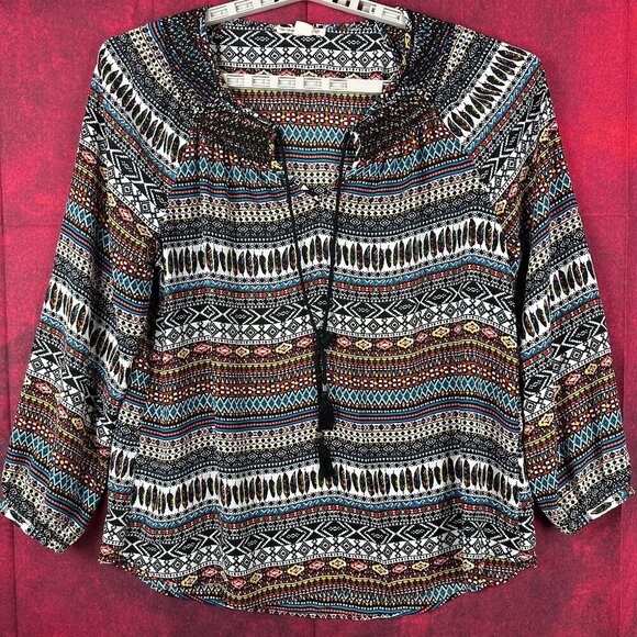 Ruff Hewn Tops - RUFF HEWN WOMEN;S COLORFUL LONG SLEEVE FLOWY BOHEMIAN STYLE TOP, SILE L (LARGE)